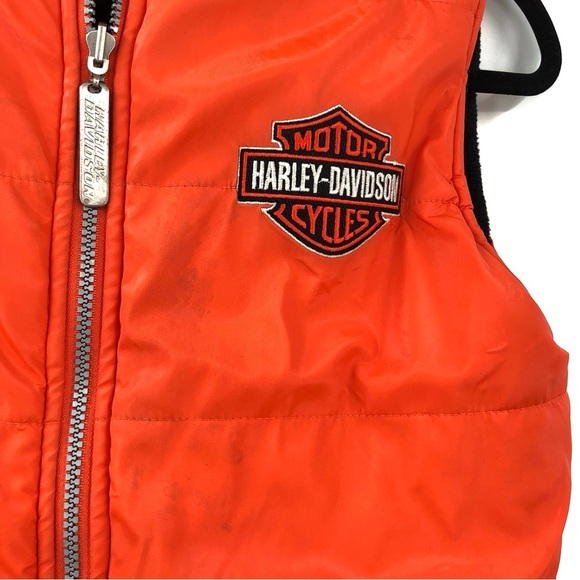 HARLEY DAVIDSON Vest M 10-12 Motorcycle Orange Black Reversible Pockets Kids Boy - Picture 11 of 11